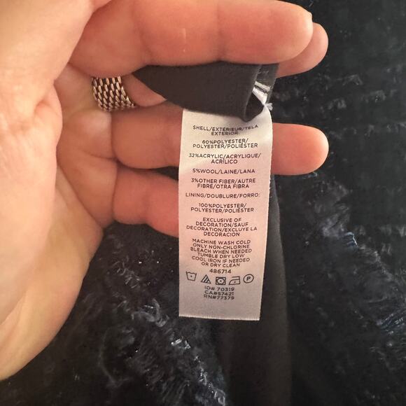 Ann Taylor Tweed Jacket Blazer Blue Black Fringe Button Front Long Sleeve Sz 6P - Picture 5 of 6